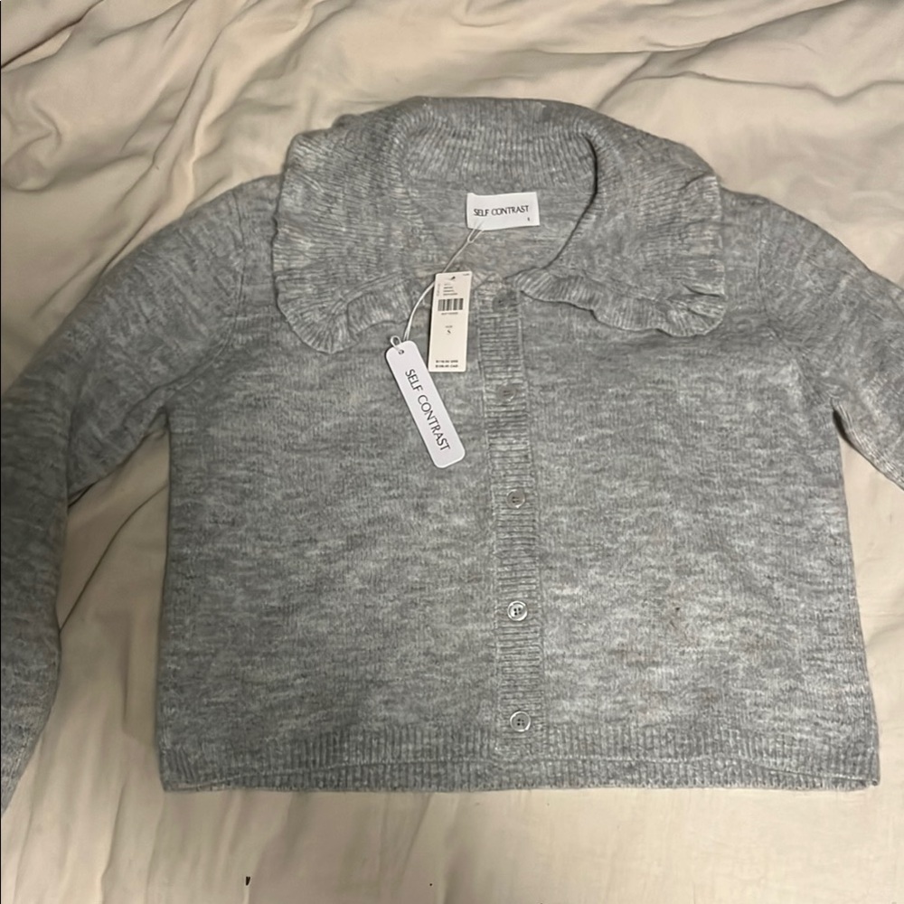 Self Contrast Gray Cardigan